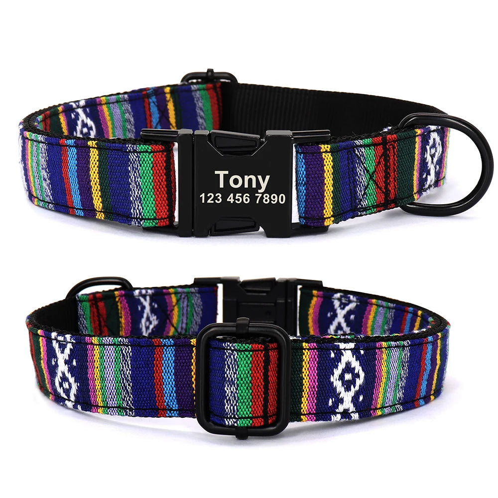 Personalized Nylon Dog Collar with Engraved Nameplate – Custom ID Tag for Small, Medium & Large Dogs