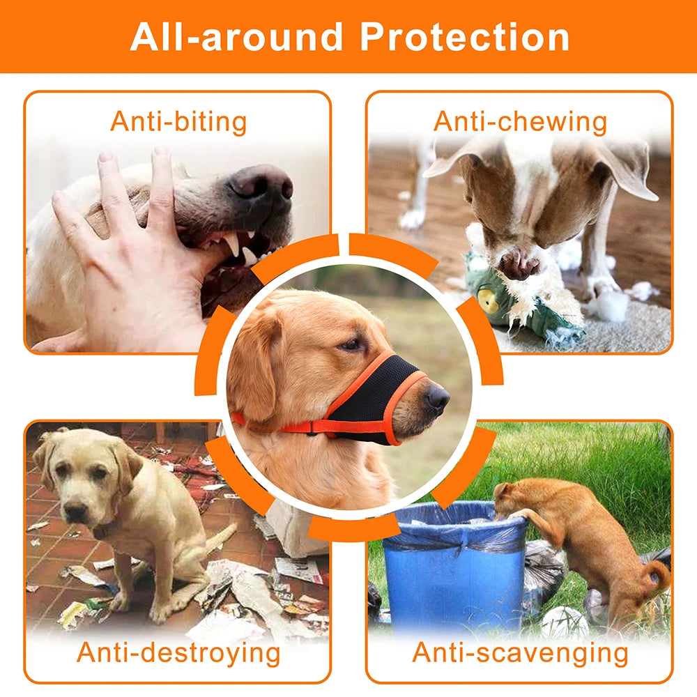 Adjustable Nylon Mesh Dog Muzzle – Soft Breathable Anti-Bark & Chew Training Muzzle for Small, Medium & Large Dogs