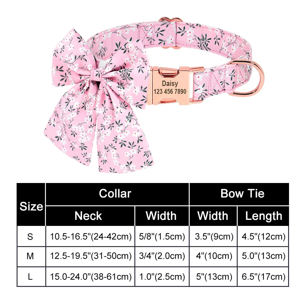 ✨ Personalized Nylon Bowknot Dog Collar – Custom Printed Name Tag for Small & Medium Dogs ✨