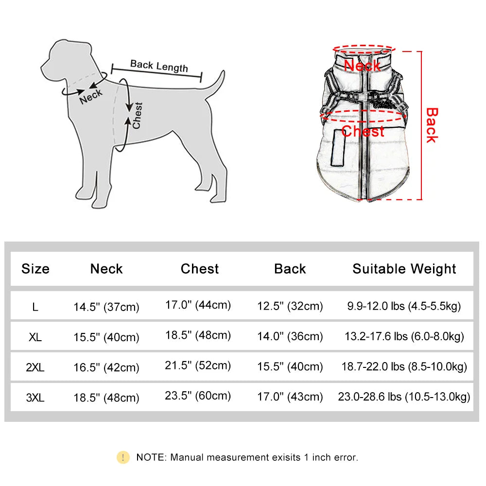 Waterproof Winter Dog Jacket with Built-In Harness & Reflective Belt