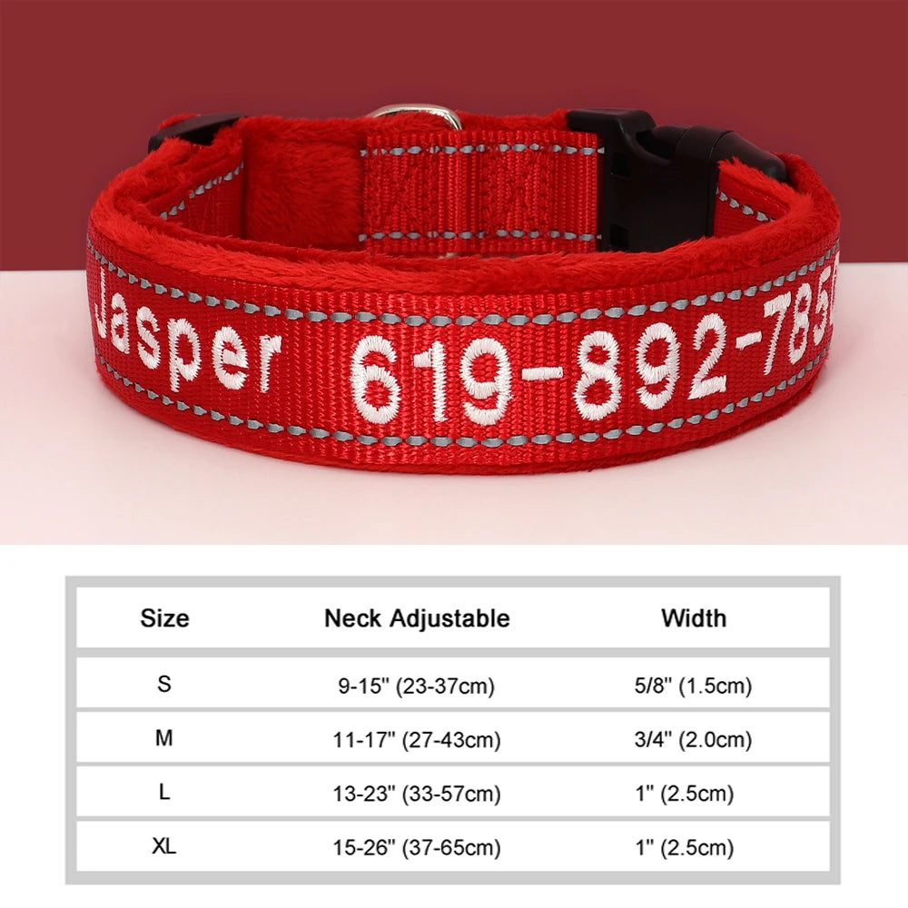 Personalized Embroidered Dog Collar – Reflective Nylon, Custom Name ID Tag – Small Medium Large Dogs