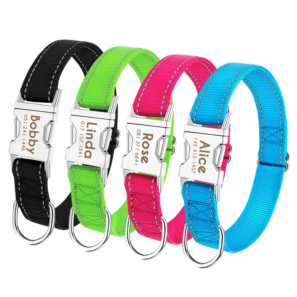 Adjustable Personalized Dog Collar – Custom Engraved Nylon Pet ID Collar | For Small, Medium & Large Dogs