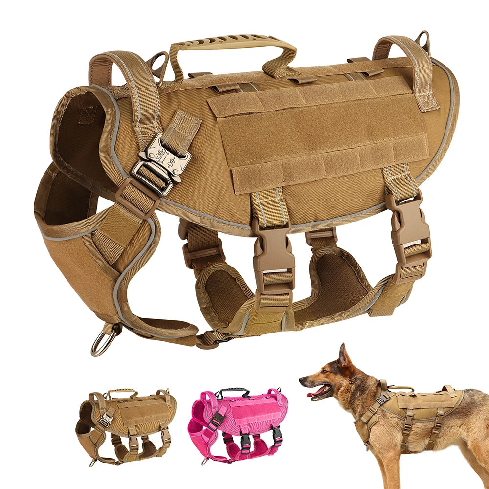 Quick Control Tactical Dog Harness – No Pull Military Training Vest with Handle & Molle System for Medium & Large Dogs