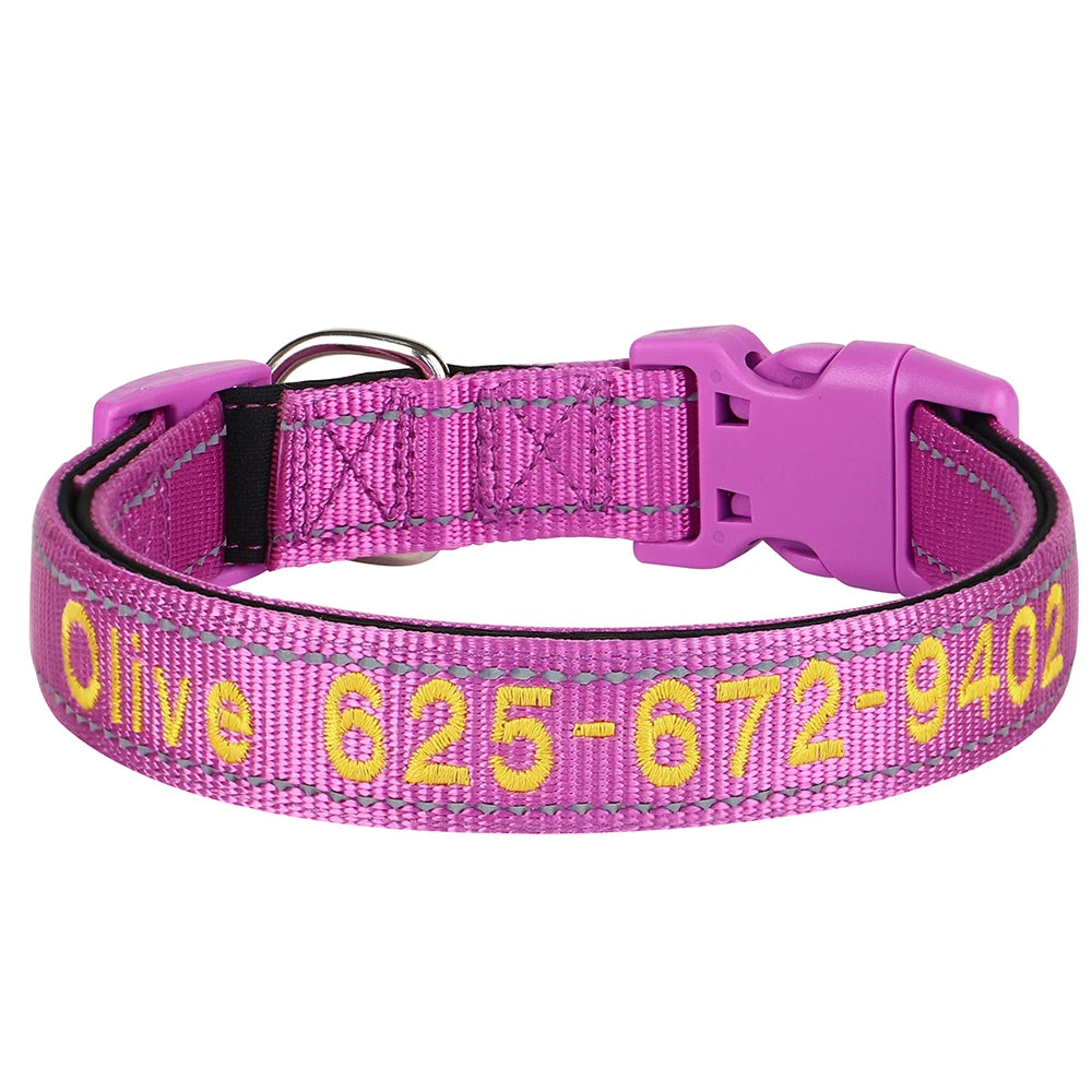 🦴 Custom Embroidered Reflective Dog Collar – Personalized Pet ID Name Nylon Collar for Small, Medium & Large Dogs