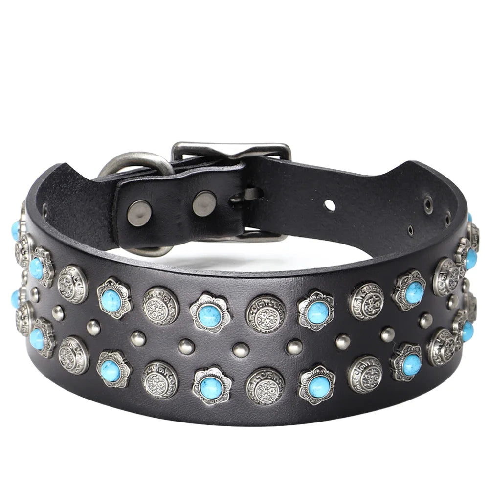 2-Inch Wide Luxury Leather Dog Collar with Durable Rivets – Stylish & Strong for Medium & Large Dogs