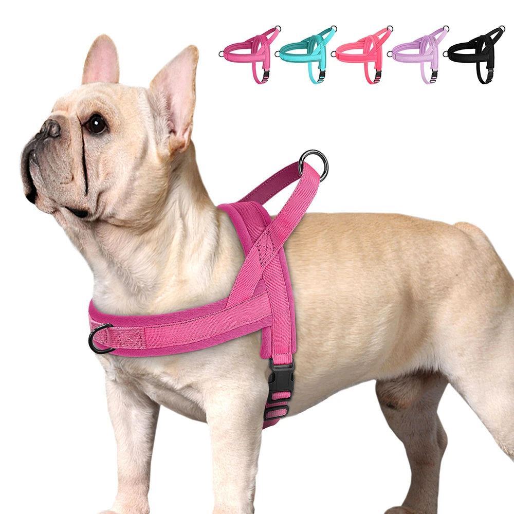 Nylon Padded Dog Harness Vest – Adjustable No Pull Soft Pet Harness for Small & Medium Dogs (French Bulldog, Chihuahua, Puppy, Cat Vest)