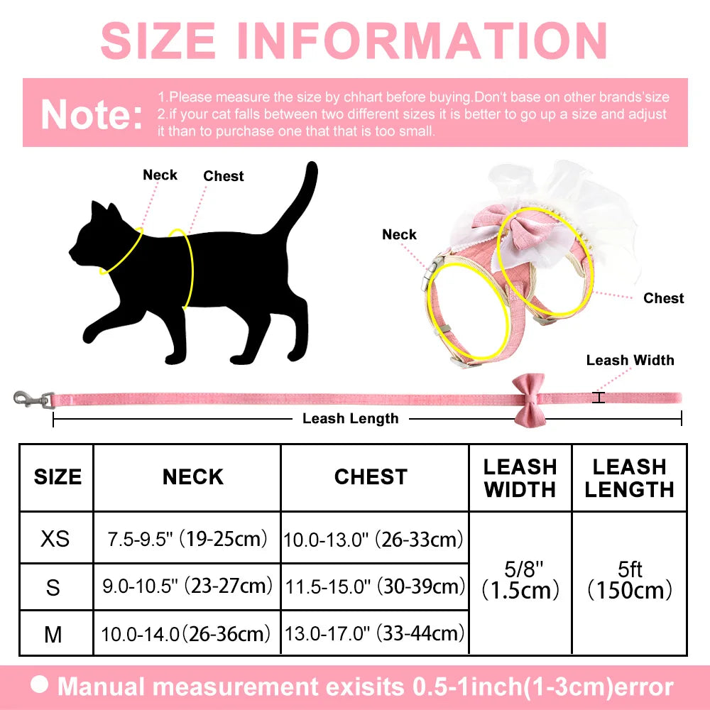 Princess Dog Cat Harness And Leash Set Lace Bowknot Pet Harness Chest Strap Dress For Fashion Chihuahua Cats Accessories