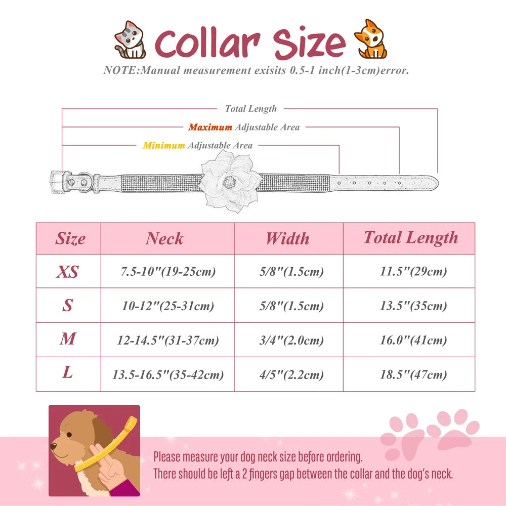 Bling Rhinestone Dog Collar with Flower – Sparkly Crystal Puppy & Cat Necklace for Chihuahua, Yorkie, Poodle