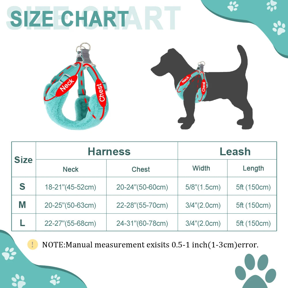 Soft Padded Dog & Cat Harness Leash Set – Warm Winter Vest for Small Dogs & Puppies (Chihuahua, Yorkie, French Bulldog)