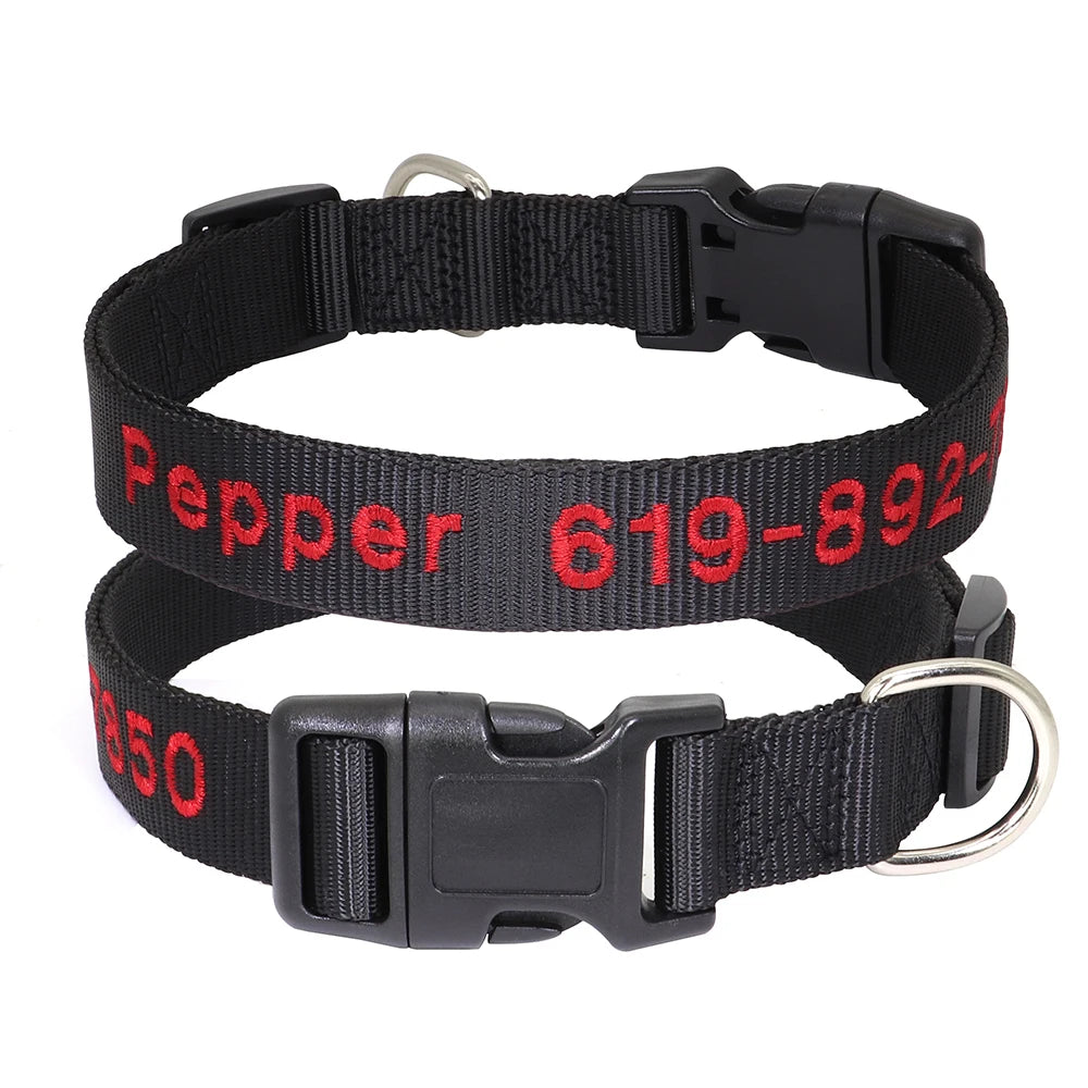 Personalized Embroidered Nylon Dog Collar – Custom Name & Phone ID – For Small, Medium & Large Dogs