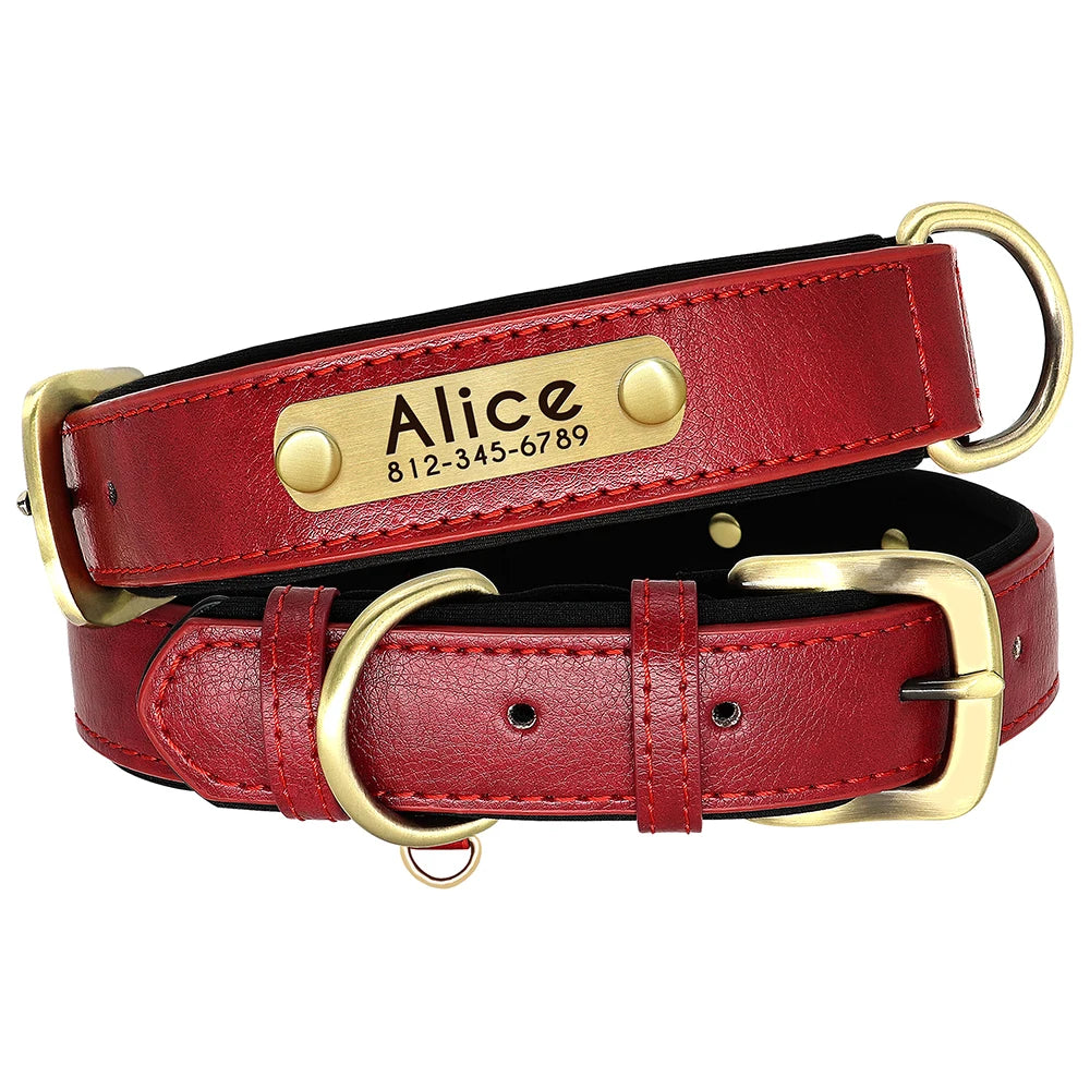 Custom PU Leather Dog Collar – Free Engraving | Adjustable Personalized Pet ID Tag for Small, Medium & Large Dogs