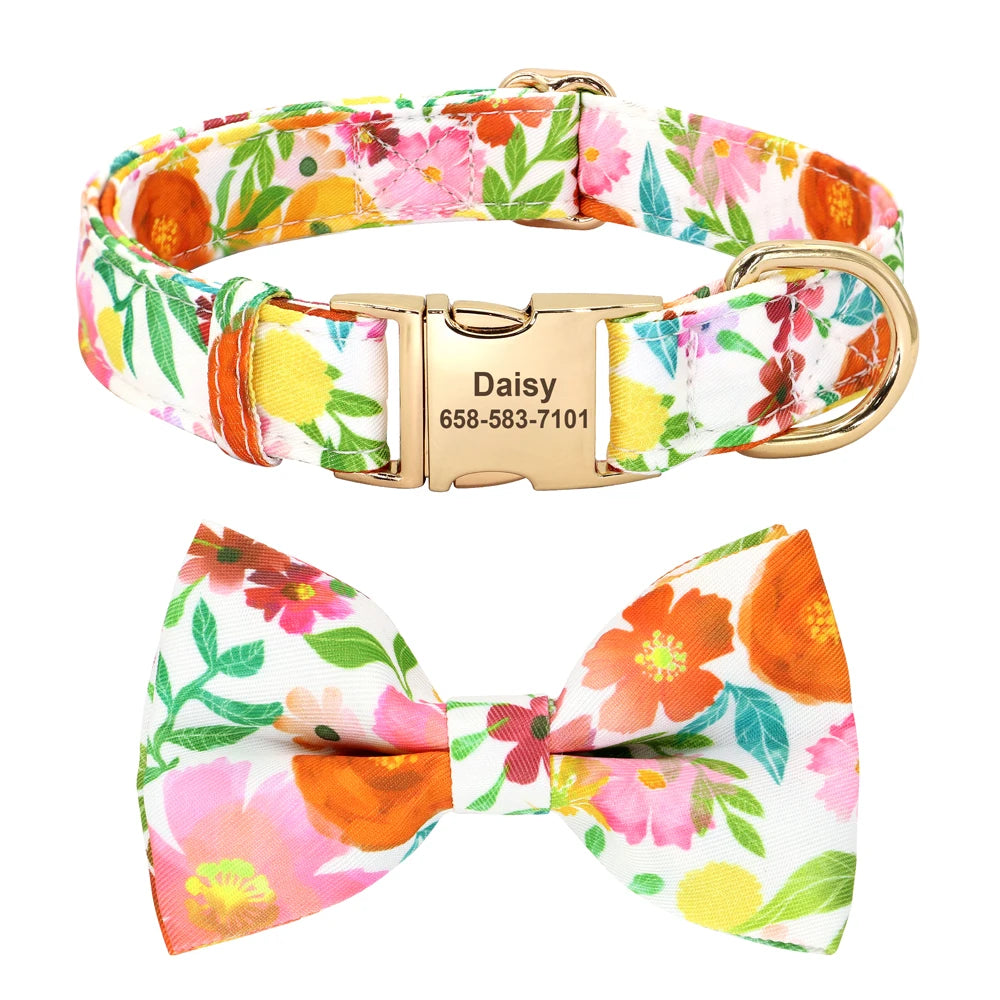 ✨ Personalized Nylon Bowknot Dog Collar – Custom Printed Name Tag for Small & Medium Dogs ✨