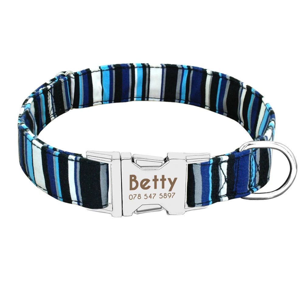 Personalized Nylon Dog Collar – Adjustable Custom Pet Collar with Engraved ID Tag for Medium & Large Dogs