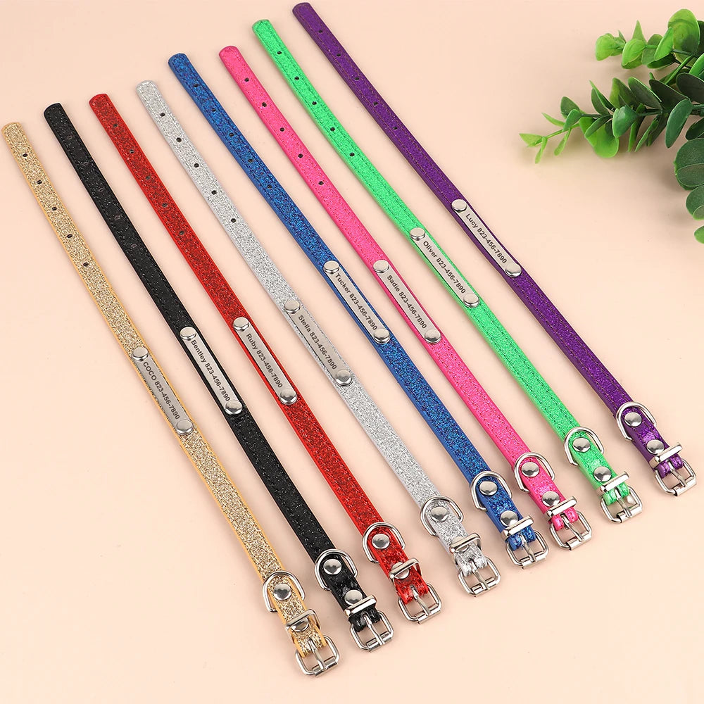 Anti-Lost Personalized Cat Collar with Engraved ID Nameplate – Bling Collar for Cats & Small Dogs