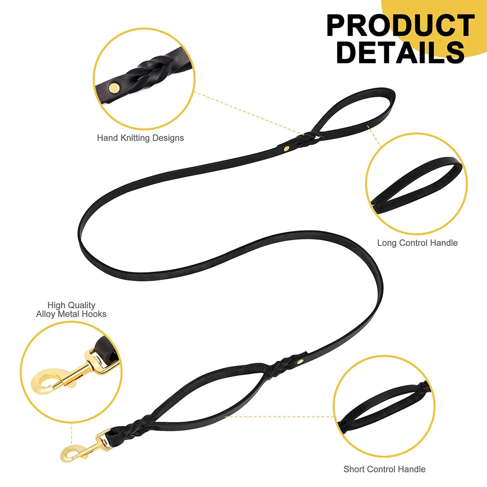 6ft Genuine Leather Dog Leash – Durable Training & Walking Lead for Medium & Large Dogs