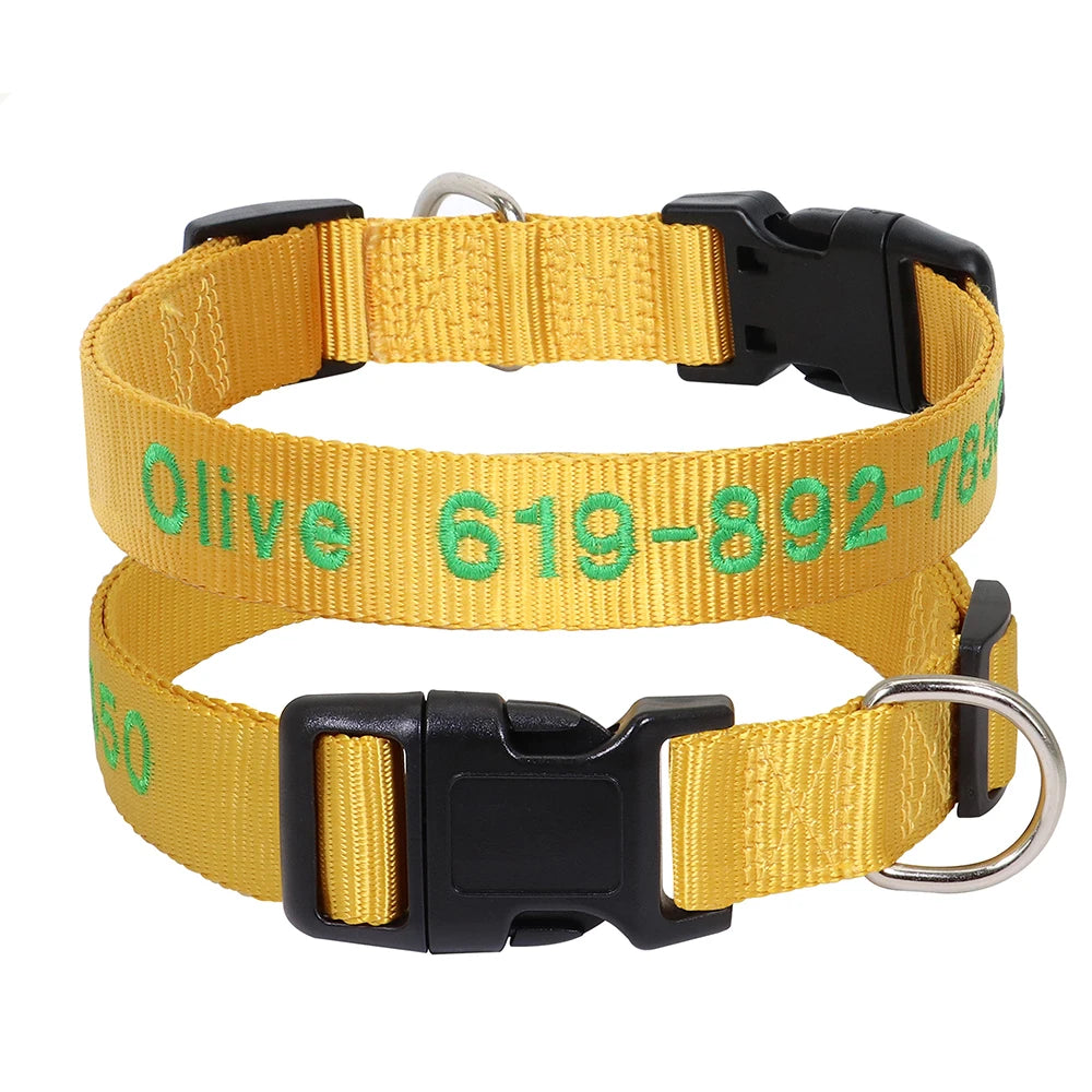 Personalized Embroidered Nylon Dog Collar – Custom Name & Phone ID – For Small, Medium & Large Dogs