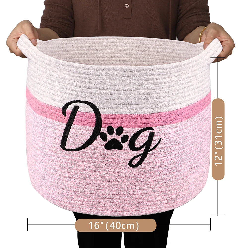 Durable Foldable Dog Toy Storage Basket – Pet Organizer Bin (Pink/Brown/Grey)