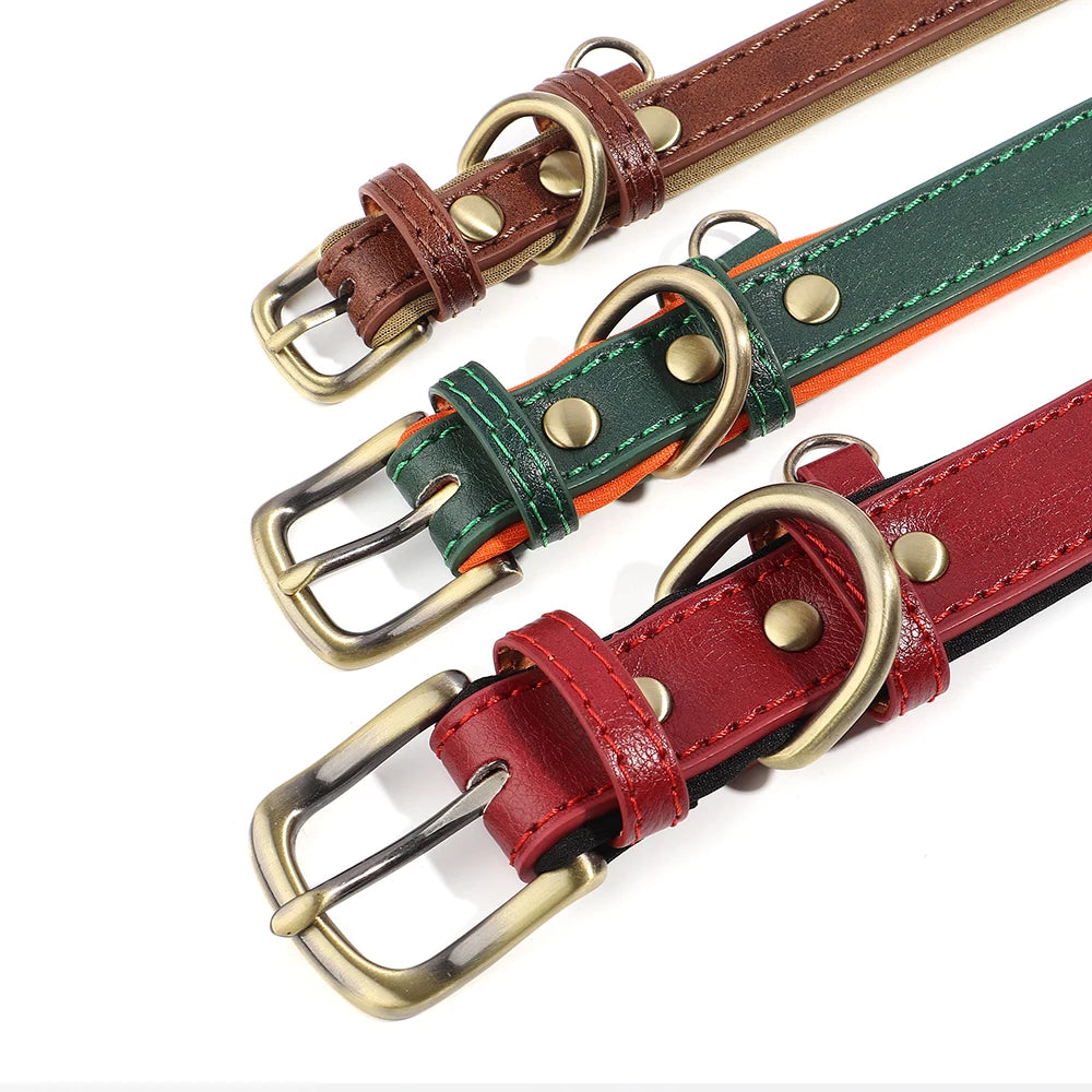 PU Leather Dog Collar – Soft Padded Adjustable Pet Collar for Small & Medium Dogs (Pitbull, French Bulldog) – S/M/L