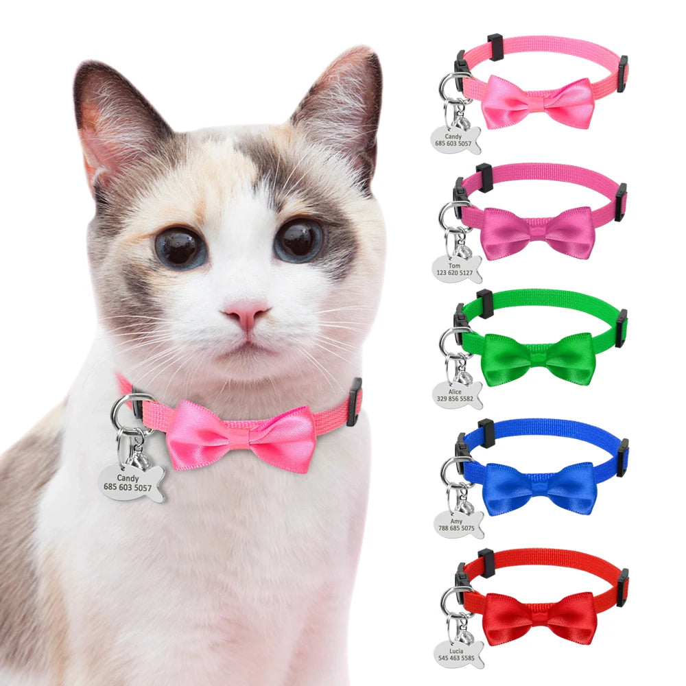 Personalized Cat Collar with Engraved Fish Tag – Adjustable Nylon Collar for Cats & Small Dogs