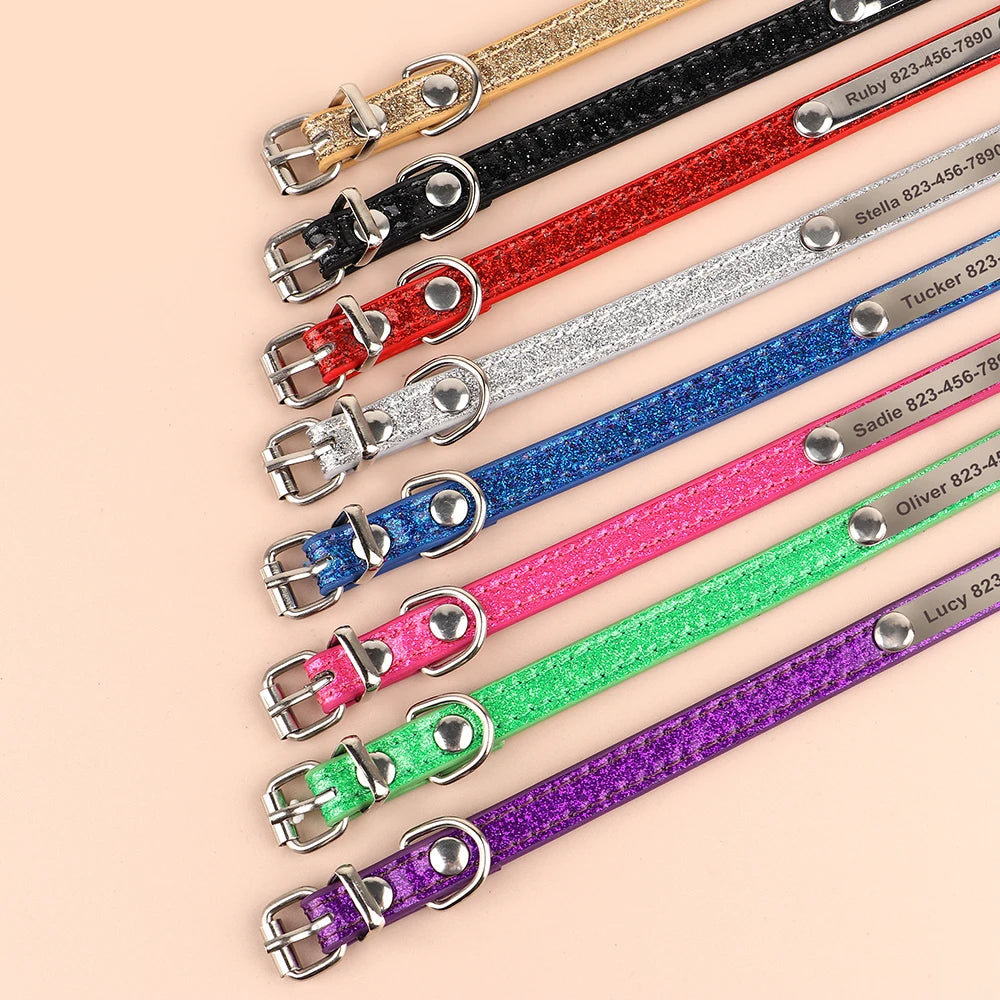 ✨ Personalized Glitter Pet Collar – Custom Engraved ID for Dogs & Cats ✨