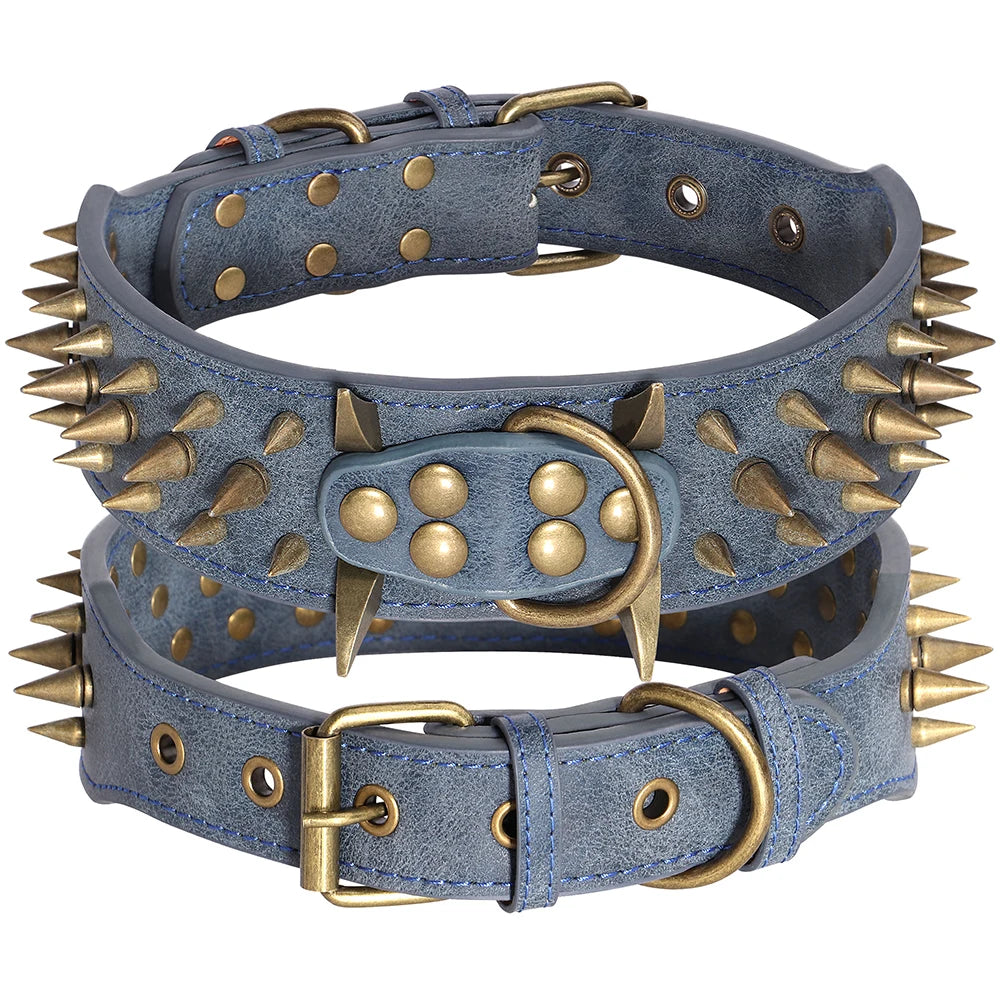 Cool Spikes Studded Dog Collar – 2" Wide PU Leather Collar for Pitbulls, German Shepherds & Large Breeds (S–XL)