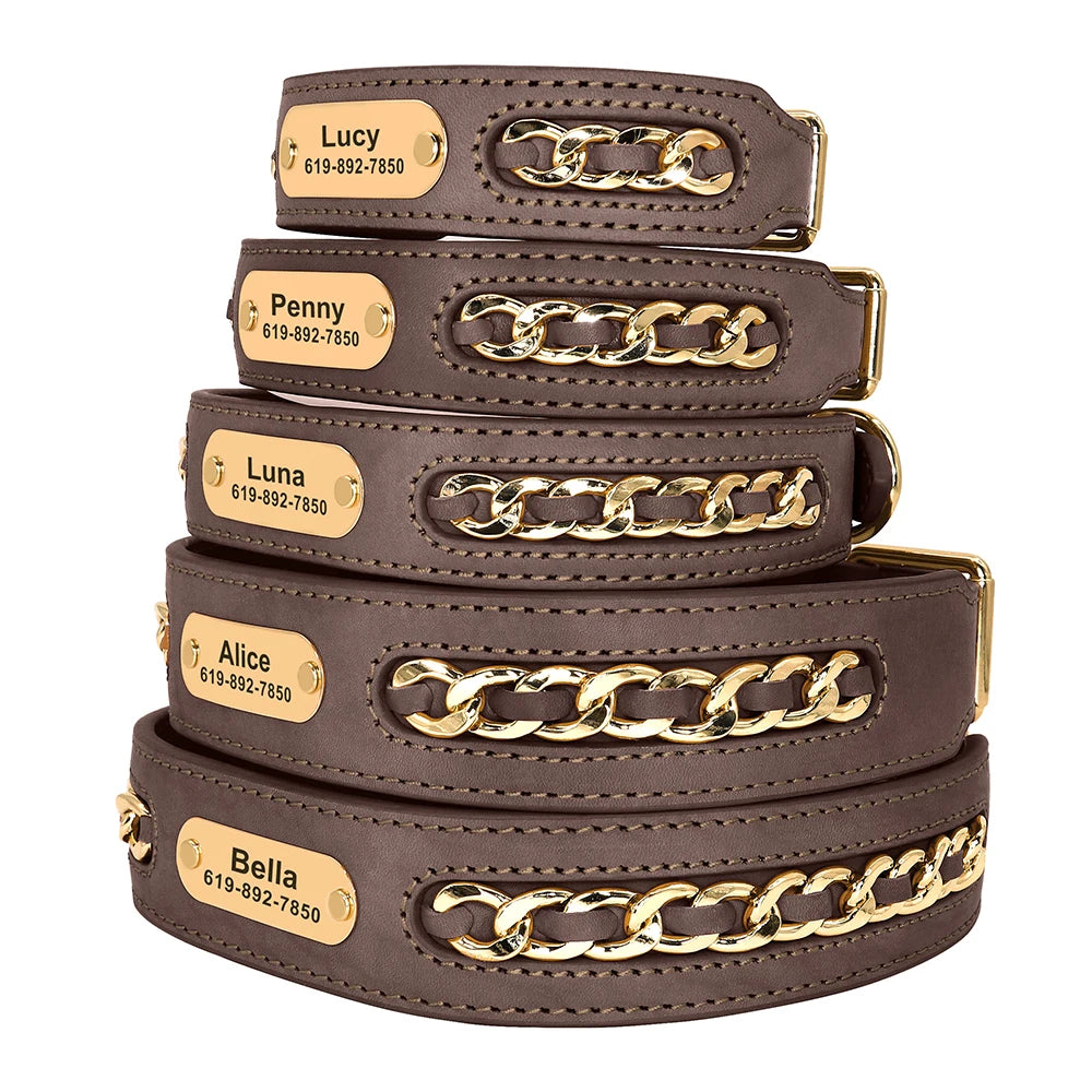 Custom Leather Dog Collar with Personalized Nameplate – Stylish & Durable ID Tag for Small to Large Dogs