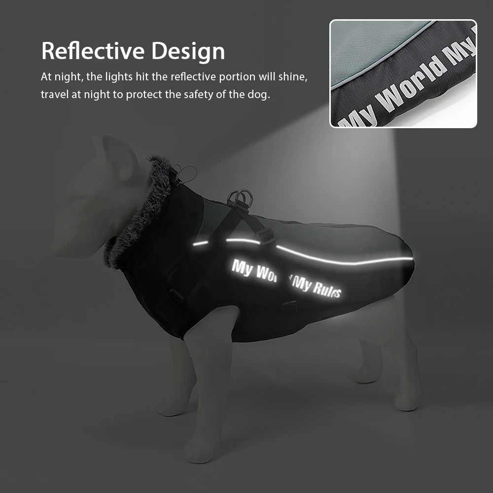 Warm Waterproof Dog Coat with Built-In Harness – Winter Jacket for Medium & Large Breeds