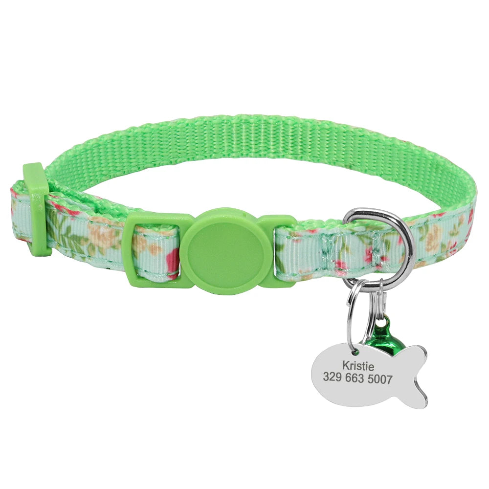 Personalized Cat Collar with Engraved Fish Tag – Adjustable Nylon Collar for Cats & Small Dogs
