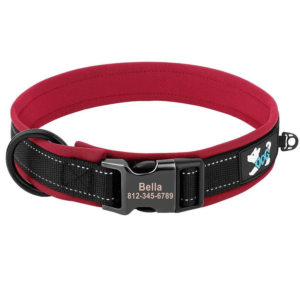 Adjustable Dog Collar - Personalized Reflective Padded Collar with Free Engraved ID Tag for Small, Medium & Large Dogs (Pitbull, Pug & More)