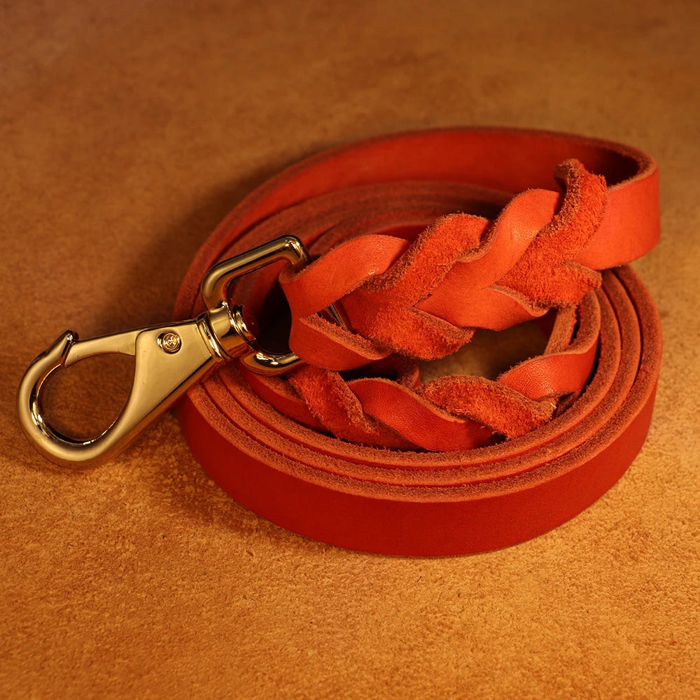 1.5m Real Leather Dog Leash – Strong Genuine Leather Pet Walking Lead Rope for Small, Medium & Large Dogs