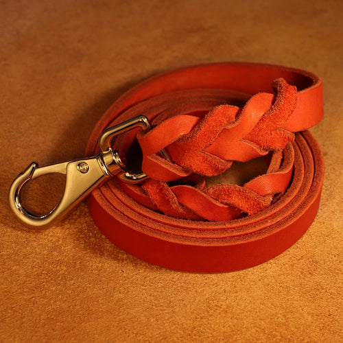 1.5m Real Leather Dog Leash – Strong Genuine Leather Pet Walking Lead Rope for Small, Medium & Large Dogs