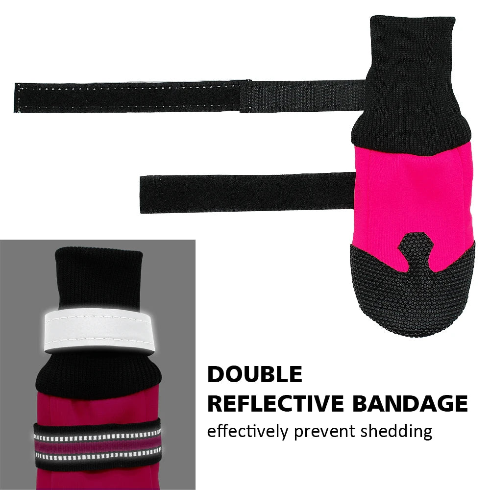 4pcs Waterproof Dog Shoes – Anti-Slip Winter Boots with Reflective Straps for Medium & Large Dogs