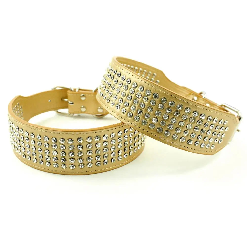2" Width 5 Rows Rhinestone Dog Puppy Pet Collars – Bling Leather Diamante Collar XS–XL