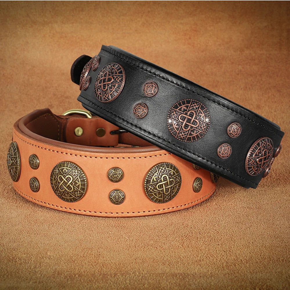 Genuine Leather Dog Collar – Vintage Studded Design, Adjustable for Medium & Large Dogs (Bulldog, Husky, Labrador)