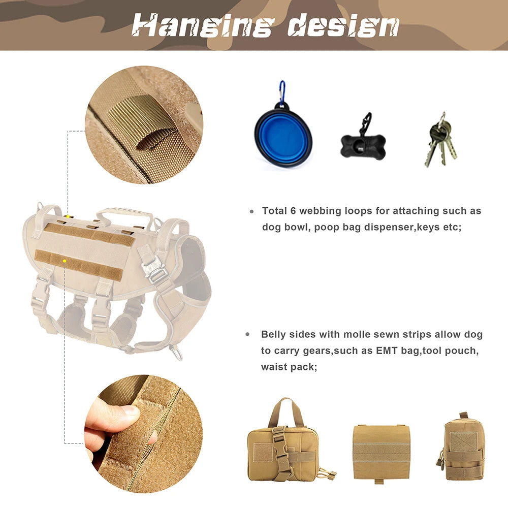 Quick Control Tactical Dog Harness – No Pull Military Training Vest with Handle & Molle System for Medium & Large Dogs