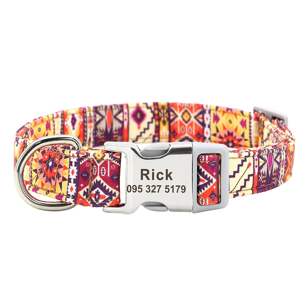 Personalized Nylon Dog Collar with Engraved Nameplate – Custom ID Tag for Small, Medium & Large Dogs