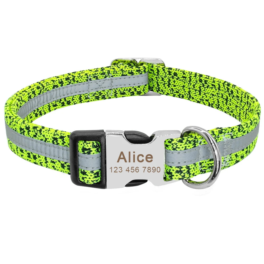 Personalized Reflective Dog Collar – Custom Engraved Nylon ID Tag | Adjustable Anti-Lost Collar for Medium & Large Dogs
