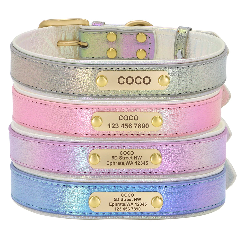 Personalized Leather Dog Collar – Custom Engraved Nameplate ID Tag for Small, Medium & Large Dogs