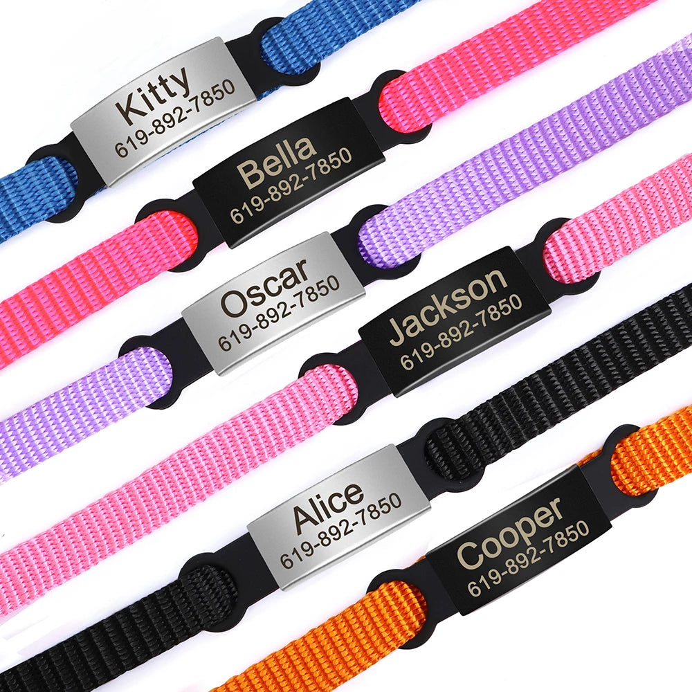 Personalized Nameplate Cat Collar – Custom Engraved Safety Collar with Bell for Cats & Kittens