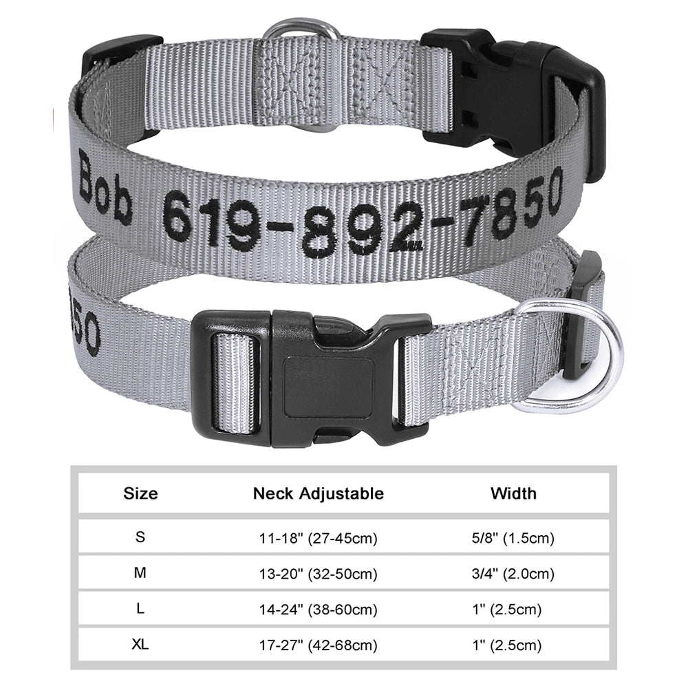 Personalized Embroidered Nylon Dog Collar – Custom Name & Phone ID – For Small, Medium & Large Dogs