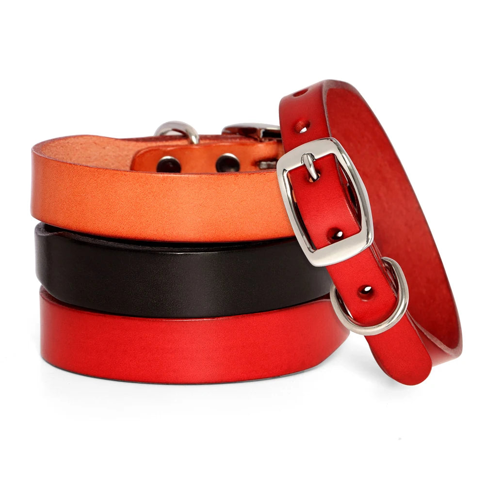 Genuine Leather Dog Collar & Leash Set – Adjustable for Small, Medium & Large Dogs and Cats (XS–XL)