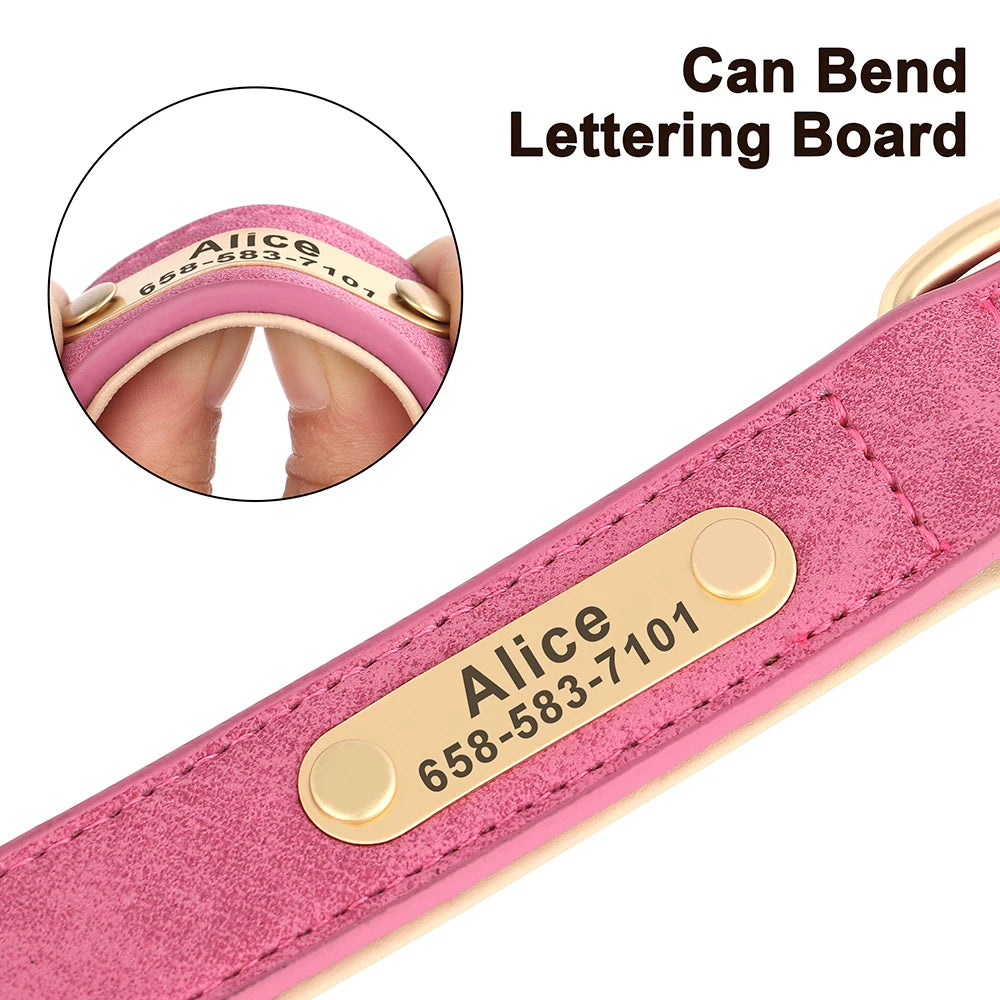 🐾 Personalized PU Leather Dog Collar – Custom Engraved Nameplate ID Tag 🐶