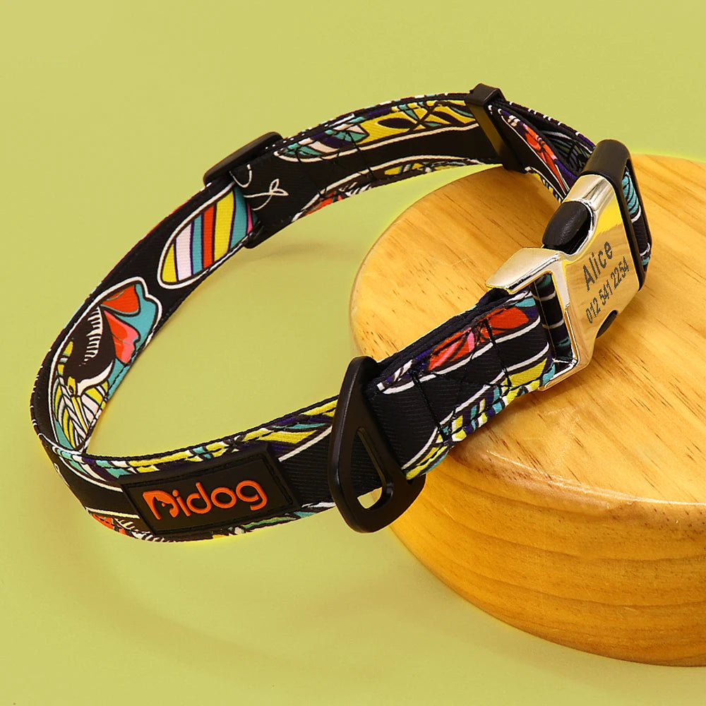 Personalized Nylon Dog Collar with Engraved Nameplate – Custom ID Tag for Small, Medium & Large Dogs