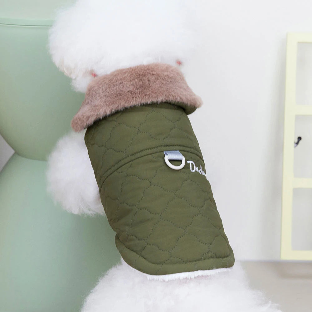 Winter Dog Coat with Fur Collar – Waterproof Warm Jacket for Small & Medium Dogs