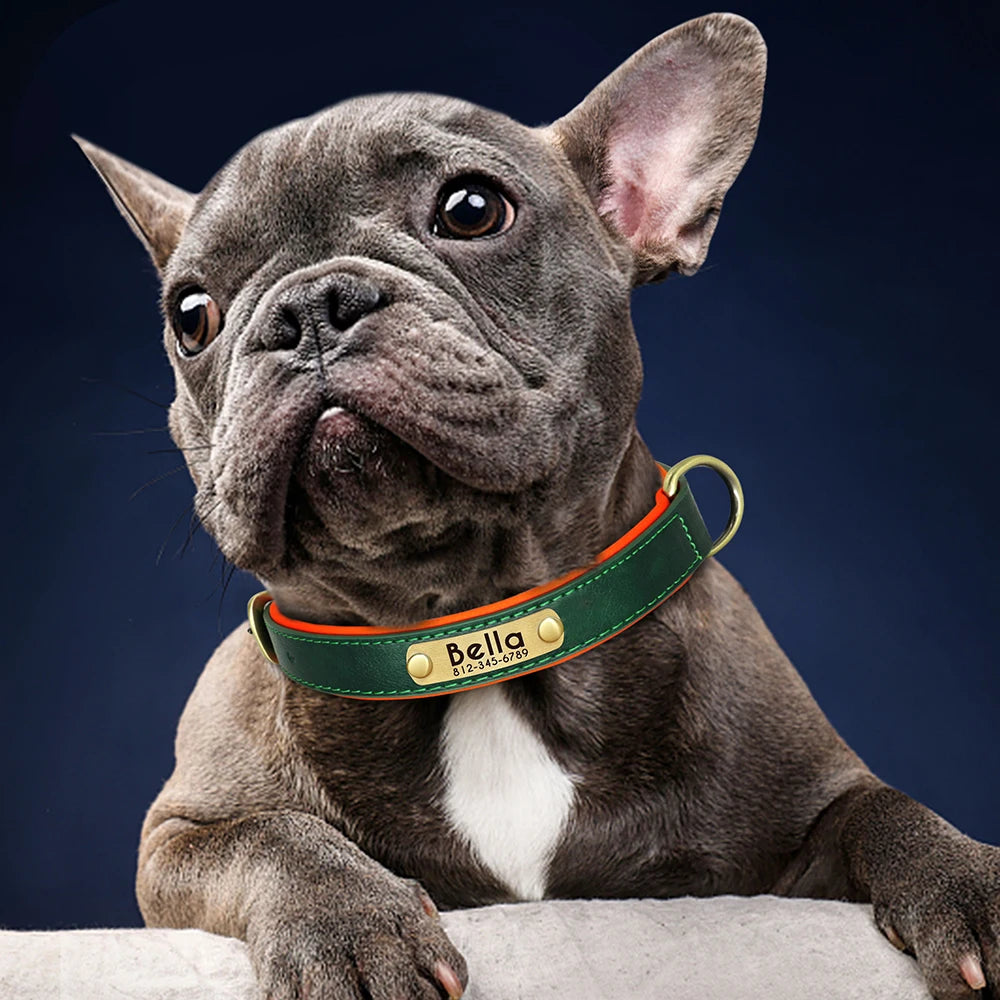 Custom PU Leather Dog Collar – Free Engraving | Adjustable Personalized Pet ID Tag for Small, Medium & Large Dogs
