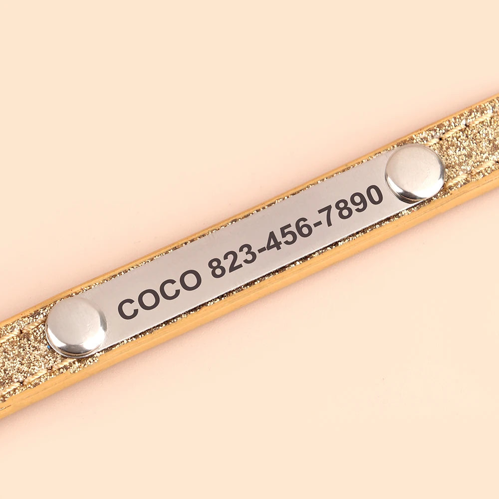 Anti-Lost Personalized Cat Collar with Engraved ID Nameplate – Bling Collar for Cats & Small Dogs
