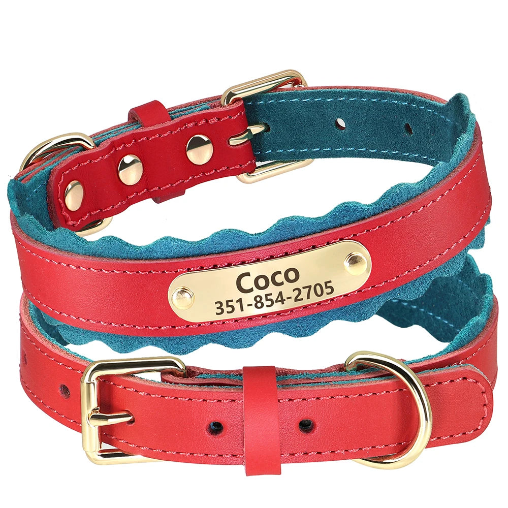 Custom Leather Dog Collar – Personalized Engraved ID Tag, Soft Padded Adjustable for Small & Medium Dogs