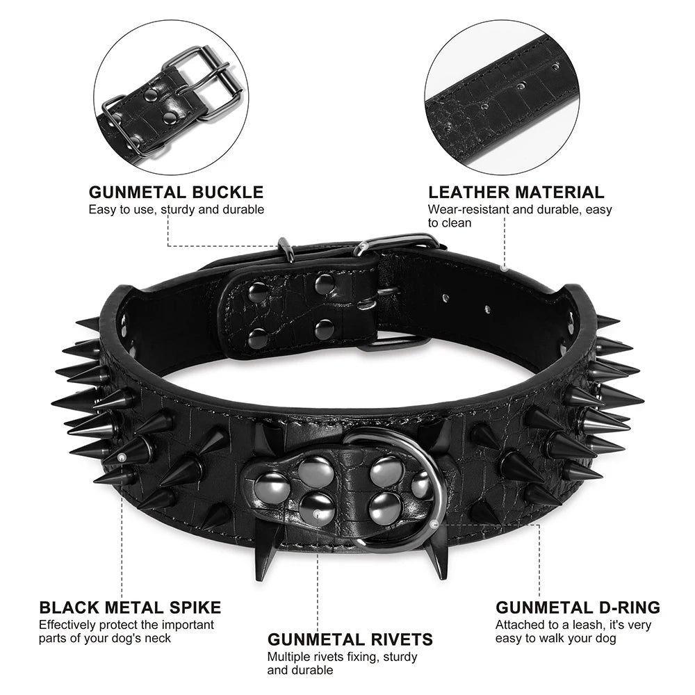 Cool Spikes Studded Dog Collar – 2" Wide PU Leather Collar for Pitbulls, German Shepherds & Large Breeds (S–XL)