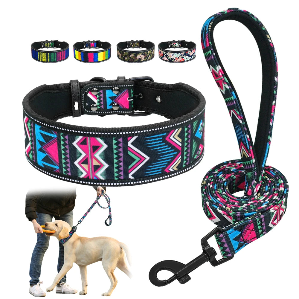 Reflective Padded Dog Collar & Leash Set – Fashionable, Adjustable, Comfortable