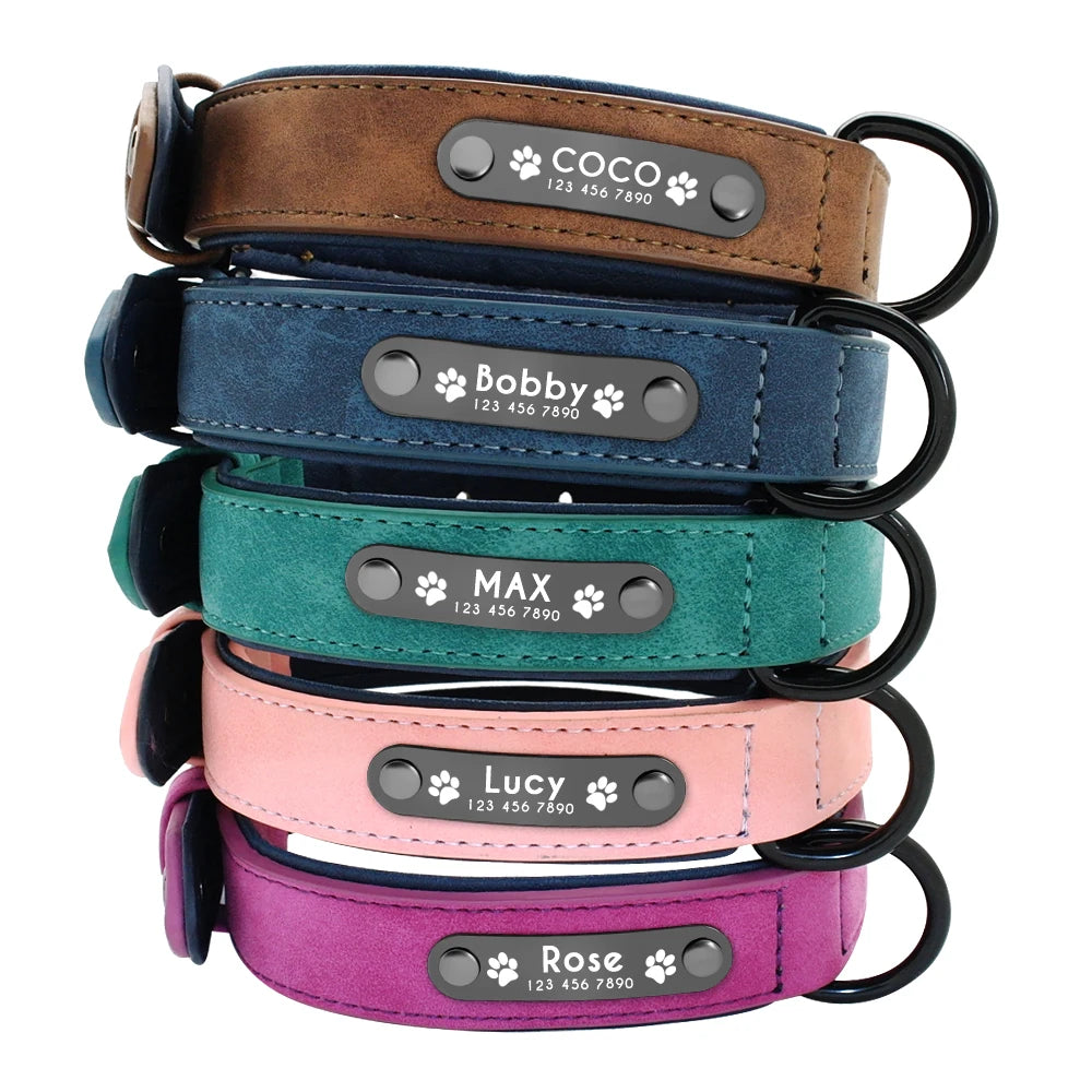 Custom Leather Dog Collar with Engraved Nameplate – Personalized for Small to XXL Dogs